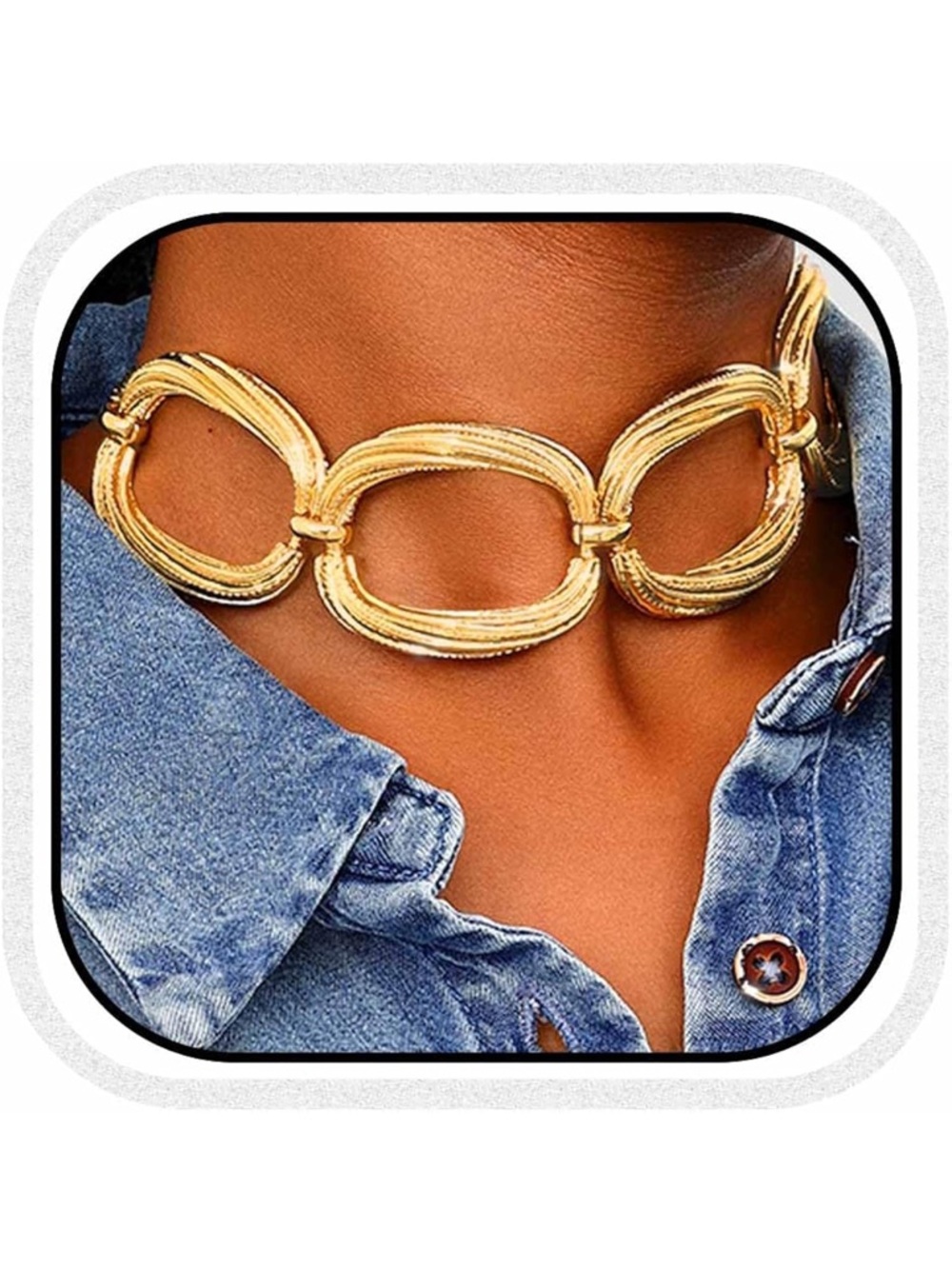 Gold Link Statement Choker Necklace - Women Jewelry